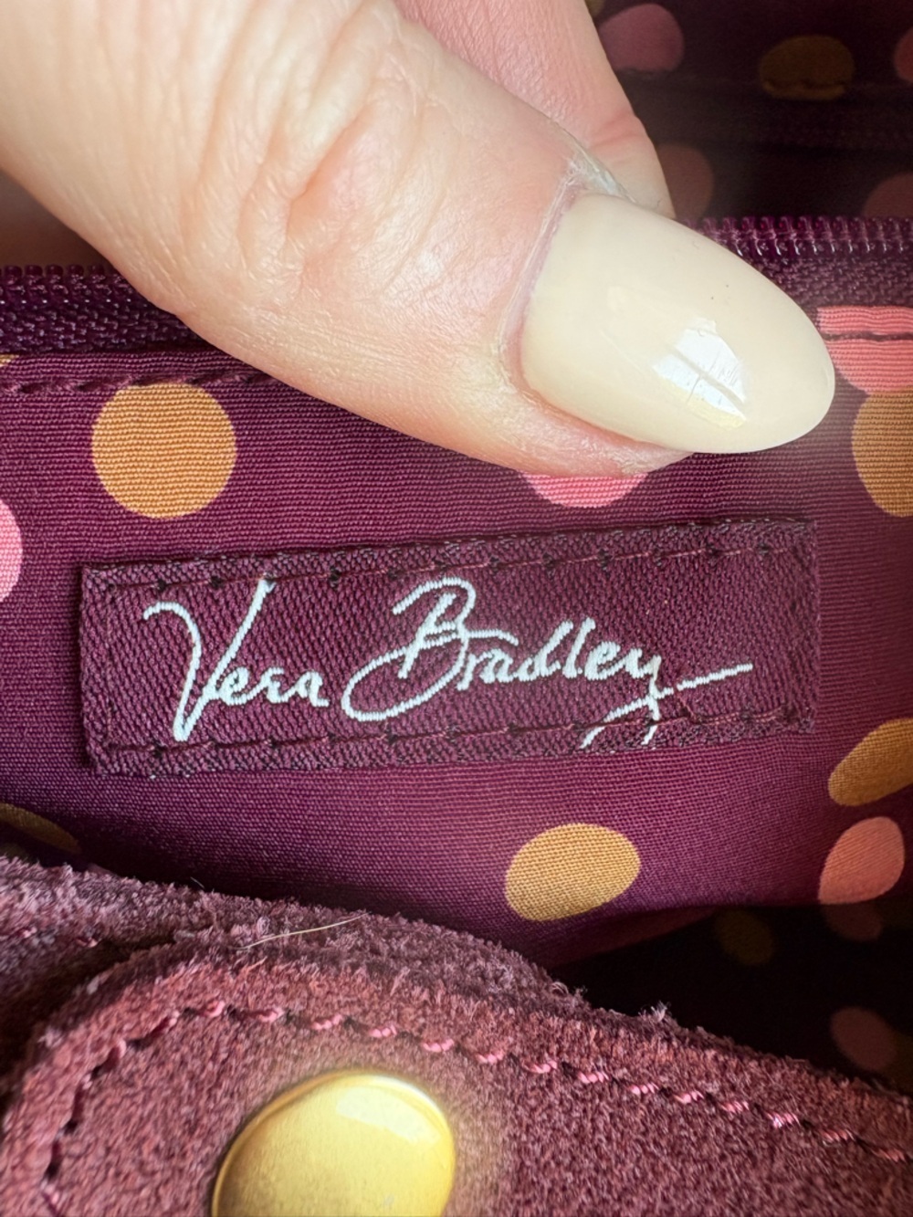 Vera Bradley Tweed Quilted Bag – Burgundy Suede Trim Tote purse - Picture 6 of 7